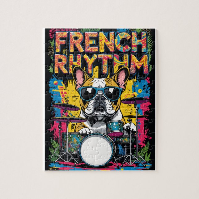 French Bulldog Playing Drums Jigsaw Puzzle (Vertical)