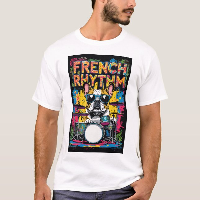 French Bulldog Playing Drums T-Shirt (Front)