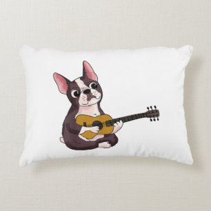 French Bulldog Playing Guitar Funny Guitarist Decorative Cushion