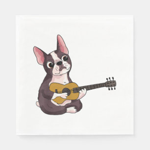 French Bulldog Playing Guitar Funny Guitarist Napkin