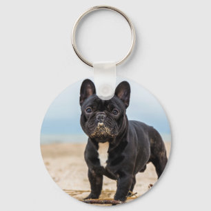 French Bulldog Playing in the Sand Key Ring