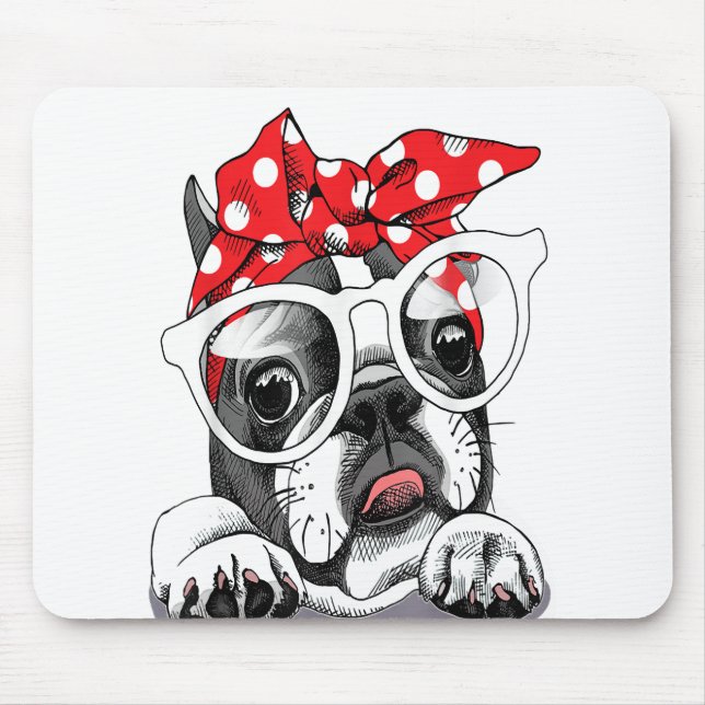 French Bulldog Portrait In A Headband Mouse Pad (Front)