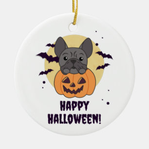 French Bulldog Pumpkin Sweet Dogs Happy Halloween Ceramic Tree Decoration