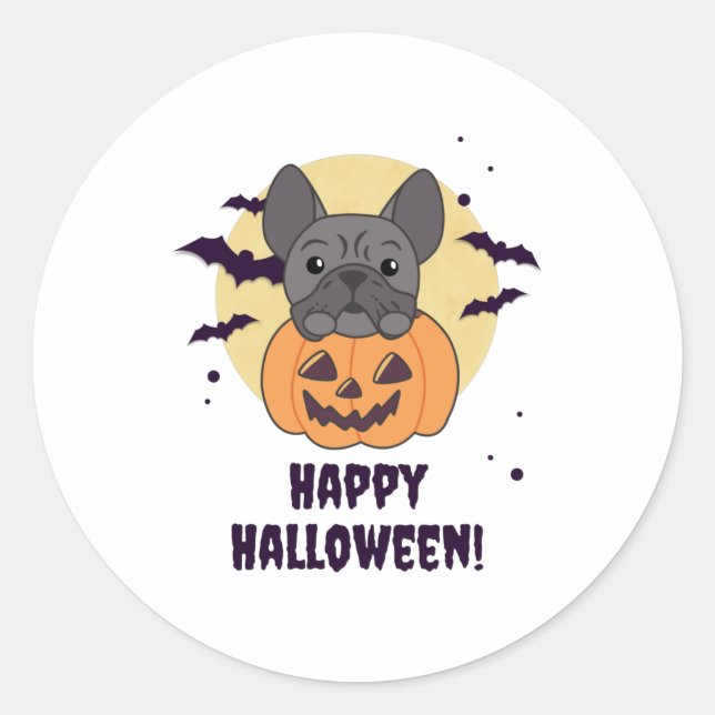 French Bulldog Pumpkin Sweet Dogs Happy Halloween Classic Round Sticker (Front)