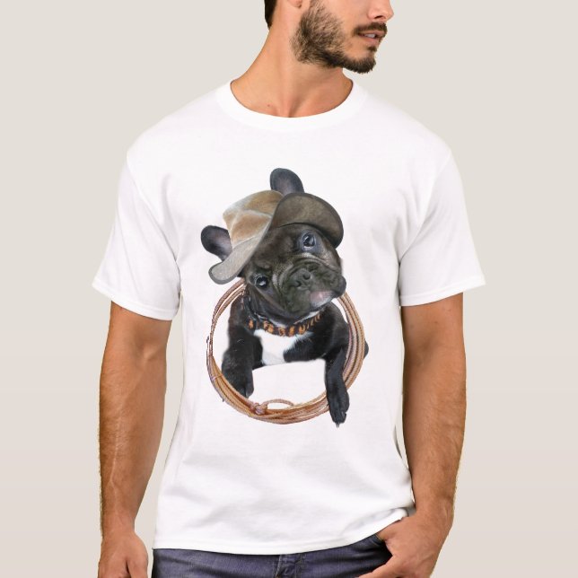 FRENCH BULLDOG PUP WEARS LASSO T-Shirt (Front)