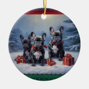 French Bulldog puppies Christmas Ceramic Tree Decoration