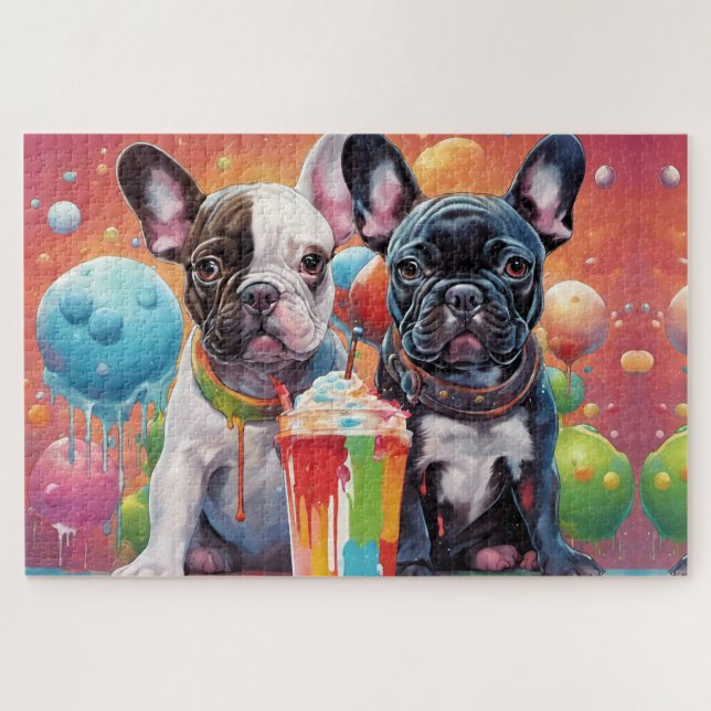 French Bulldog Puppies , Milkshake Jigsaw Puzzle (Horizontal)