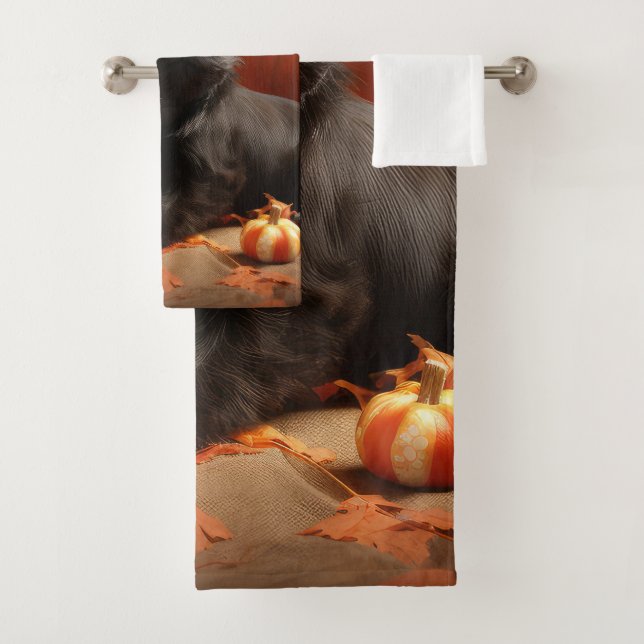 French Bulldog Puppy Autumn Delight Pumpkin Bath Towel Set (Insitu)