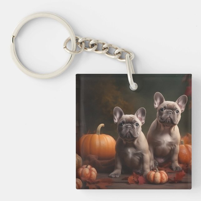 French Bulldog Puppy Autumn Delight Pumpkin Key Ring (Front)
