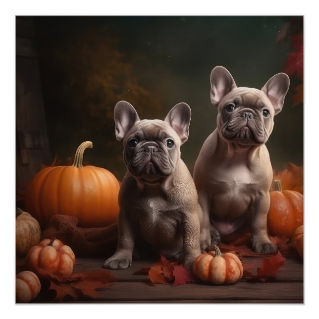French Bulldog Puppy Autumn Delight Pumpkin Poster (Front)