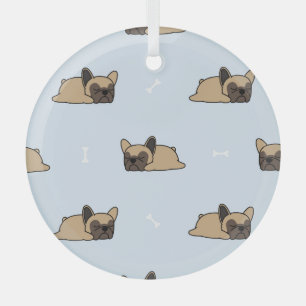 French bulldog puppy, cute sleeping pattern. glass tree decoration