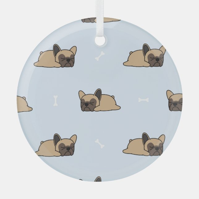 French bulldog puppy, cute sleeping pattern. glass tree decoration (Front)