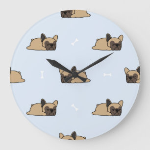 French bulldog puppy, cute sleeping pattern. large clock