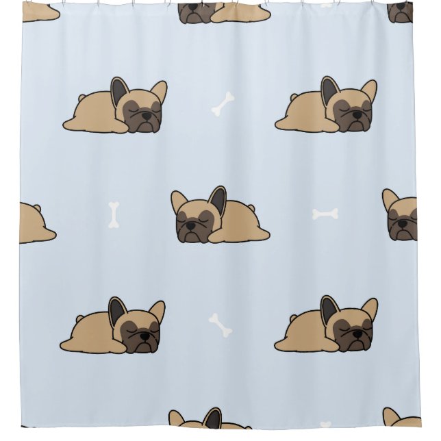 French bulldog puppy, cute sleeping pattern. shower curtain (Front)