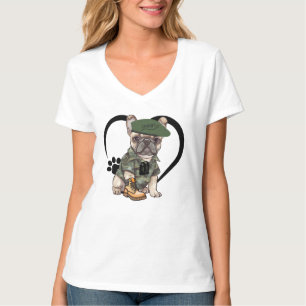 French Bulldog Puppy in Camo Outfit & Green Beret T-Shirt