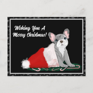 French Bulldog Puppy In Santa’s Hat Holiday Postcard