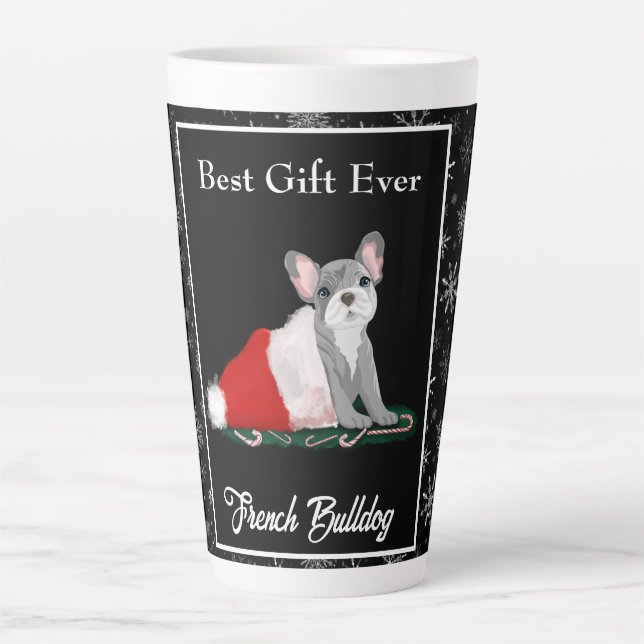 French Bulldog Puppy In Santa’s Hat Latte Mug (Front)