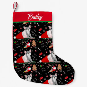 French Bulldog Puppy In Santa’s Hat Pattern Name Small Christmas Stocking