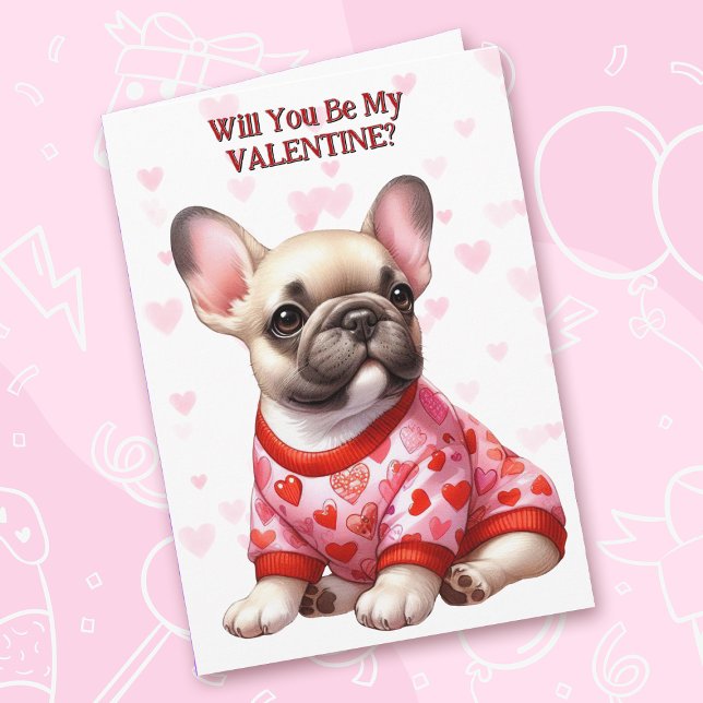 French Bulldog Puppy in Sweater Valentine Holiday Card (Creator Uploaded)