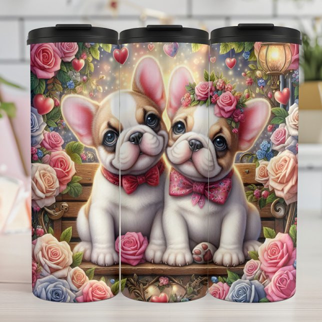 French Bulldog Puppy Rose Garden Wrap Thermal Tumbler (Creator Uploaded)