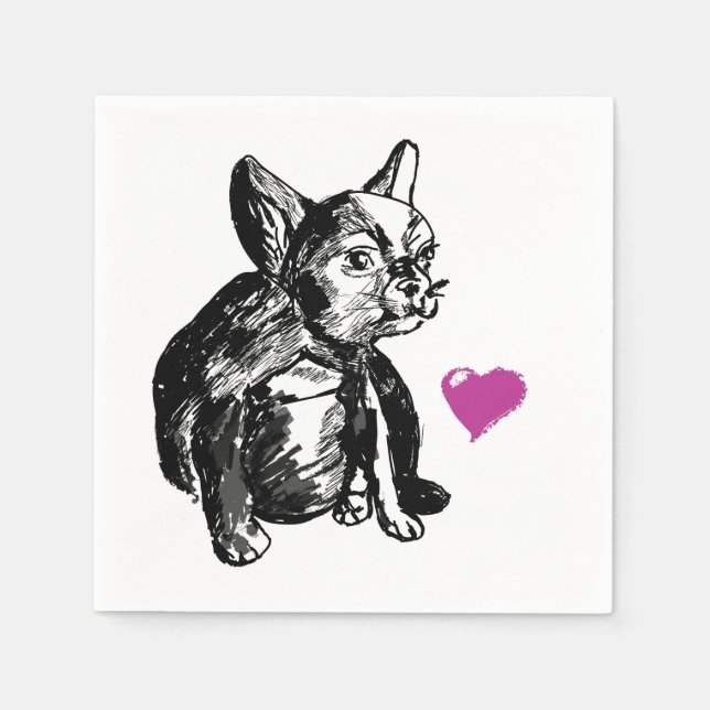 French Bulldog Puppy Sketch Cocktail Paper Napkins (Front)