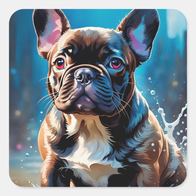 French Bulldog Puppy Square Sticker (Front)