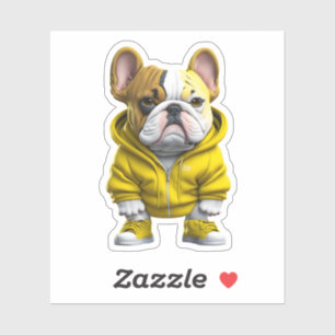 French bulldog puppy wearing stickers