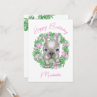 French bulldog puppy with flower wreath