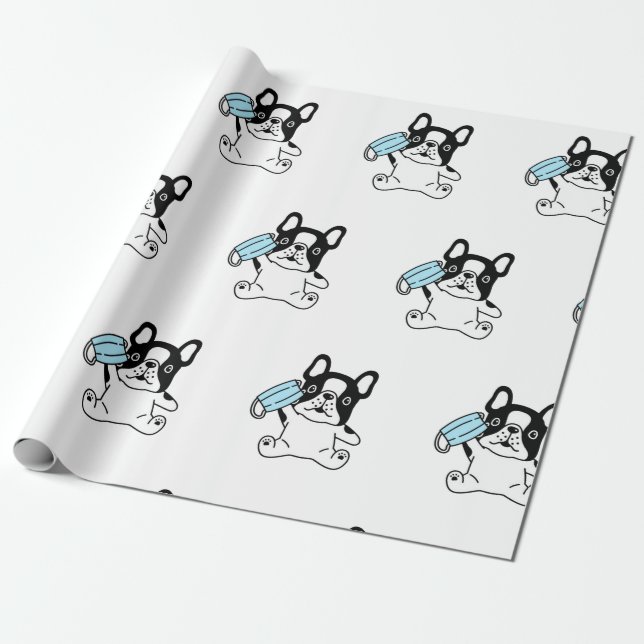 FRENCH BULLDOG PUPPY WITH MASK Wrapping Paper (Unrolled)