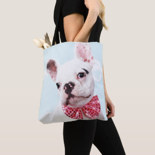 French Bulldog Puppy With Pink Bow Tote Bag