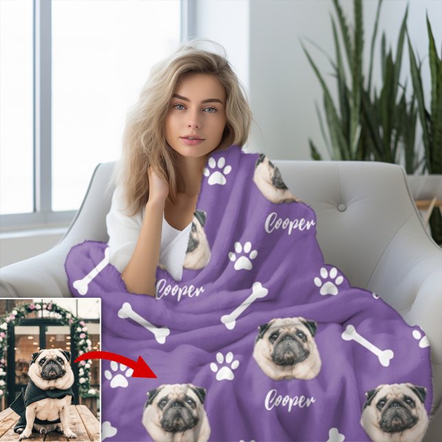 French Bulldog, Purple Personalised Pet Fleece Blanket (Creator Uploaded)