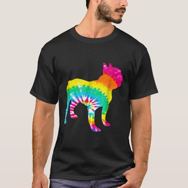 French Bulldog  Rainbow Trippy Hippie Tie Dye T-Shirt (Front)