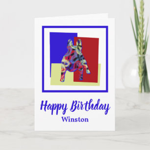 French Bulldog Red Blue Yellow Birthday Card