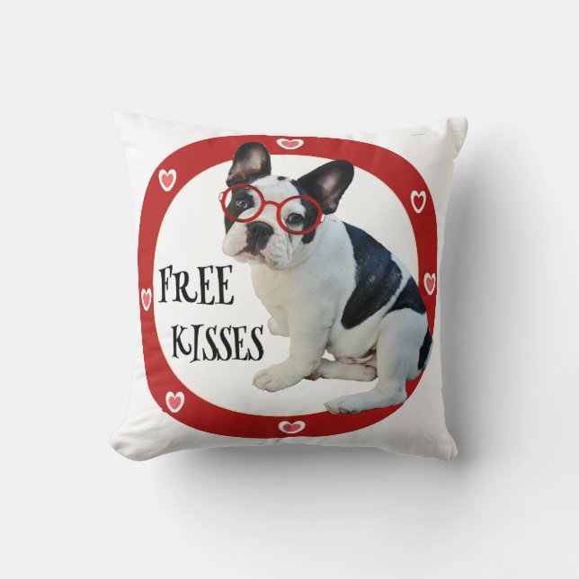 French Bulldog - Red Glasses, Free Kisses Cushion (Front)
