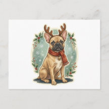 French Bulldog Reindeer Christmas Card