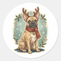 French Bulldog Reindeer Christmas Sticker