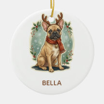 French Bulldog Reindeer Personalised Ornament