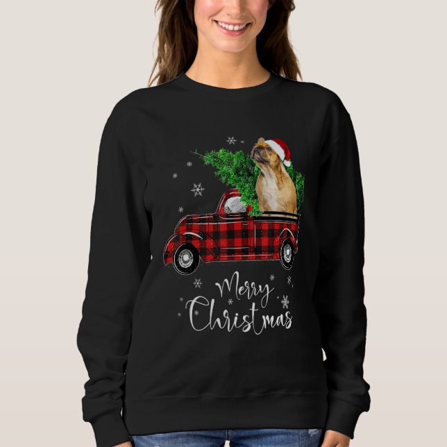 French Bulldog Ride Red Truck Christmas Dog Sweatshirt (Front)