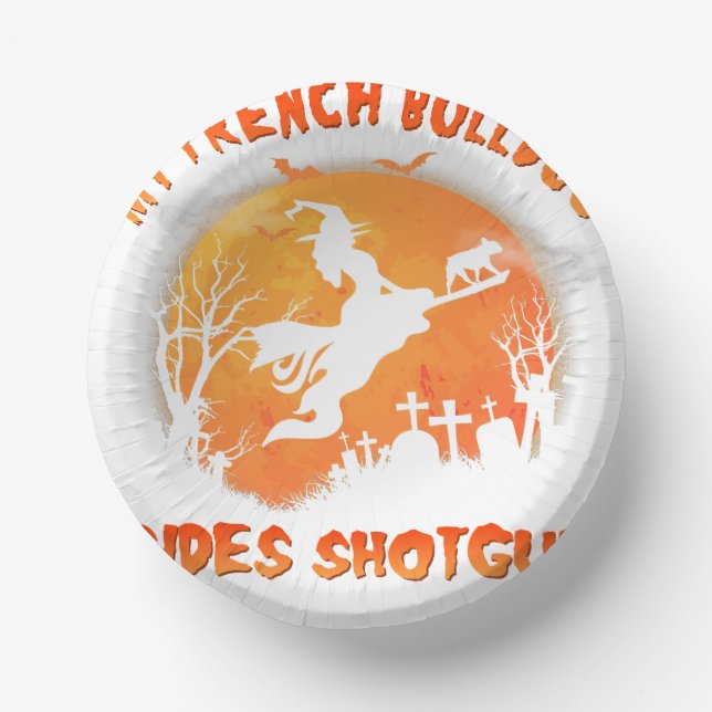 French Bulldog Rides Halloween Funny Dog Paper Plate (Front)