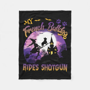 French Bulldog Rides Shotgun Cool Halloween Protec Fleece Blanket