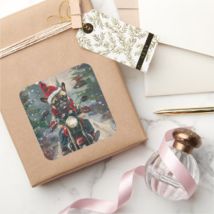 French Bulldog Riding Motorcycle Christmas Square Sticker