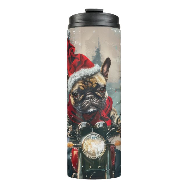 French Bulldog Riding Motorcycle Christmas Thermal Tumbler (Front)