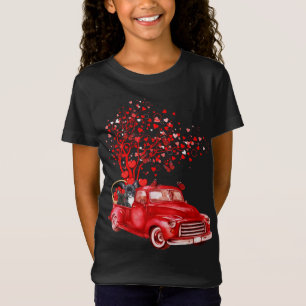 French Bulldog Riding Red Truck Valentine Butterfl T-Shirt