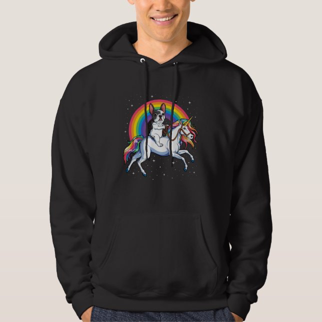French Bulldog Riding Unicorn Girls Rainbow  Galax Hoodie (Front)