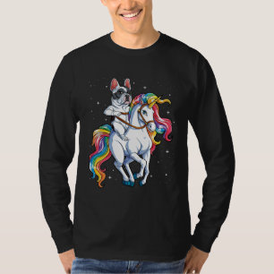 French Bulldog Riding Unicorn Girls Rainbow  Galax T-Shirt