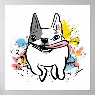 French Bulldog Running Dog with Paint Splashes Poster