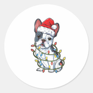 French Bulldog Santa Christmas Tree Lights Xmas Bo Classic Round Sticker