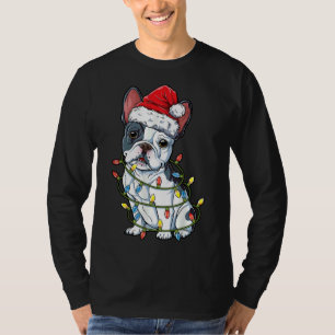 French Bulldog Santa Christmas Tree Lights Xmas Bo T-Shirt