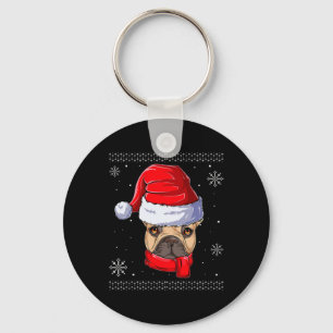 French Bulldog Santa Claus Apparel  Key Ring