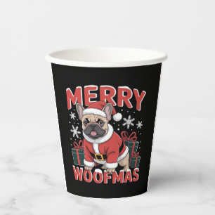French Bulldog Santa Claus Hat Merry Christmas Dog Paper Cups